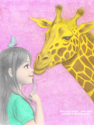 Grayscale Coloring Page. Polly and giraffe