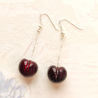 Handmade Polymer Clay Charms with Sterling Silver Earrings. Cherries
