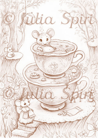 Grayscale Coloring Page, Fun Mice. Mouse Spa