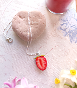 Handmade Polymer Clay Earrings and Necklace. Strawberry