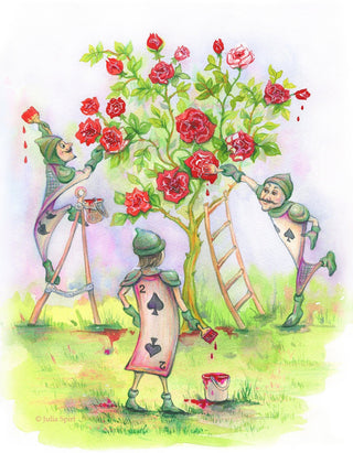 Coloring Page, Alice in Wonderland. Gardeners painting rose-tree - The Art of Julia Spiri
