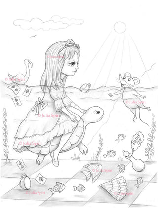 Coloring Page, Alice in Wonderland, Mouse, Sea. The Pool of Tears - The Art of Julia Spiri