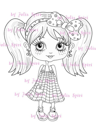 Coloring page, Cute Doll. Girl with pigtails - The Art of Julia Spiri