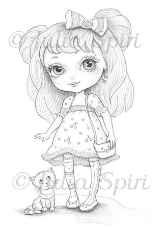 Coloring Page, Whimsy Cute girl. Lili doll - The Art of Julia Spiri