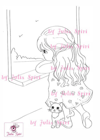 Coloring pages, Cute Girl is looking at the window. Little Lori - The Art of Julia Spiri