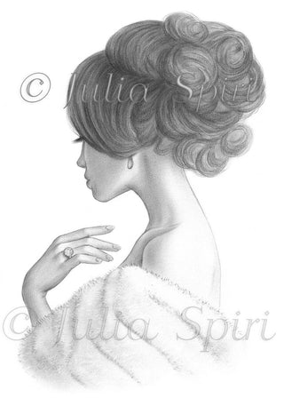 Grayscale Coloring Page, Little Cute Girl, Realistic Portrait. Elegant beauty - The Art of Julia Spiri