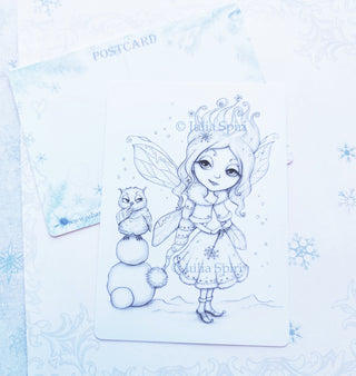 Postcard for Coloring. Winter Fairytale, Mischievous - The Art of Julia Spiri