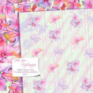 Watercolor Digital Paper Pack, Hydrangea Flowers, Floral Patterns, Handpainted Elements, Wedding, floral frame, Greeting card diy. Hydrangea - The Art of Julia Spiri
