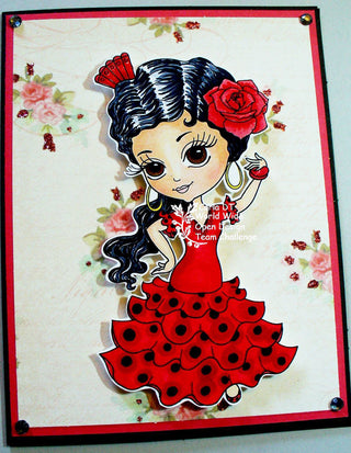 Dibujo para colorear, Chica Flamenca Española. pequeña carmen