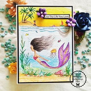 Coloring Page, Mermaid in Sea and Men on the Beach. Two Worlds
