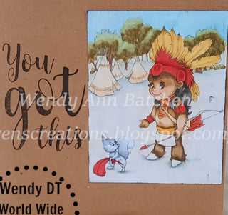 Coloring Page, Whimsy Boy in Wigwam. Indian and Squirrel