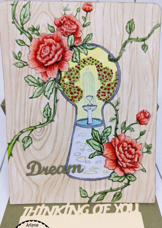 Coloring Page, Alice in Wonderland, Keyhole and Roses. Garden door
