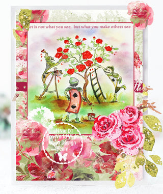 Coloring Page, Alice in Wonderland. Gardeners painting rose-tree