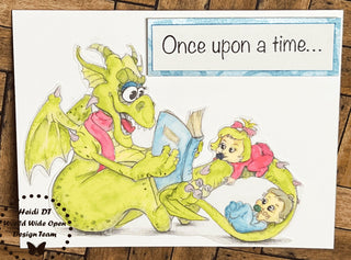 Coloring Page, Baby Girl and Baby Boy listen story. Nanny dragon