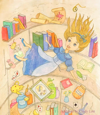 Coloring Page, Alice in Wonderland. Alice Falling Down the Rabbit-Hole - The Art of Julia Spiri