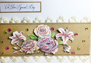 Página para colorear, peonías, rosa, lirio, ramo de novia. Flores de boda