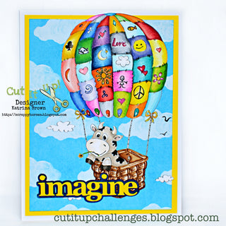 Coloring page, Fantasy, Whimsy Art. Cow in the air balloon