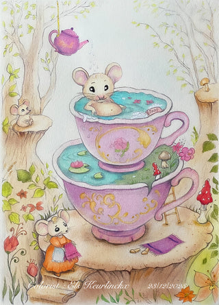 Grayscale Coloring Page, Fun Mice. Mouse Spa