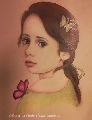 Grayscale Coloring Page, Realistic Girl Portrait with butterflies. Laila - The Art of Julia Spiri