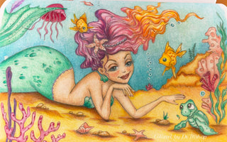 Coloring Page, Mermaid, Siren in Sea. Coralia