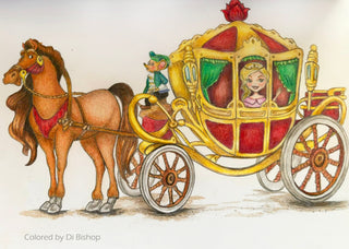 Coloring Page, Whimsy Princess and Horse. Magic carriage