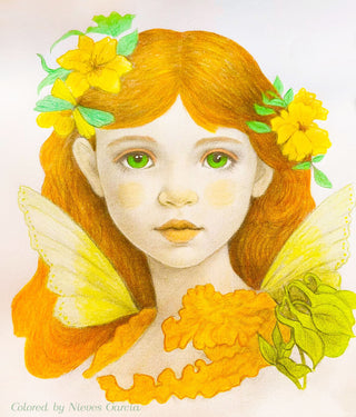 Grayscale Coloring Page, Fantasy Portrait of Girl with Flowers. Young Fairy