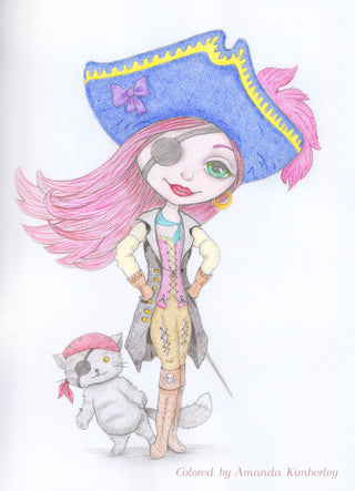 Coloring Page, Adventure of Pirate Girl and Cat. Madison
