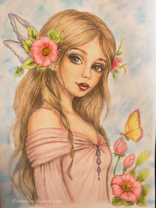 Grayscale Coloring Page, Fantasy Girl. A Fairy's Grace
