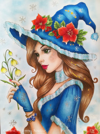 Grayscale Coloring Page. The Winter Sorceress