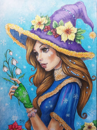 Grayscale Coloring Page. The Winter Sorceress