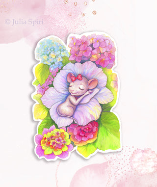 Sticker. A Hydrangea Bed for the Sleeping Sweet Mouse