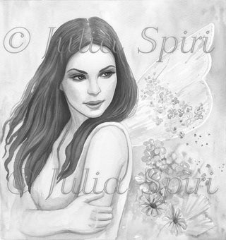 Grayscale Coloring Page, Fairy Girl Portrait. Anais - The Art of Julia Spiri