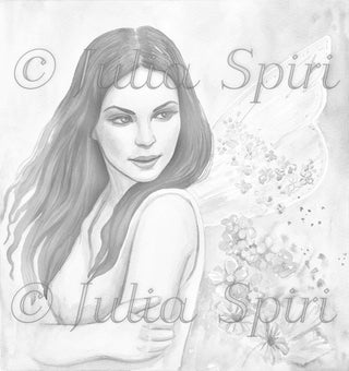 Grayscale Coloring Page, Fairy Girl Portrait. Anais - The Art of Julia Spiri