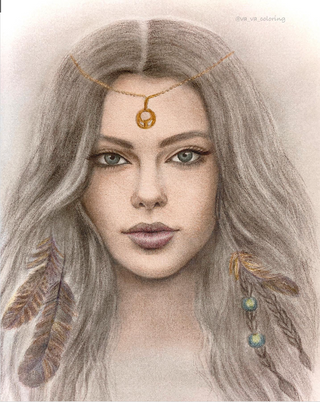 Grayscale Coloring Page, Realistic Portrait of Boho Girl. Onalee - The Art of Julia Spiri
