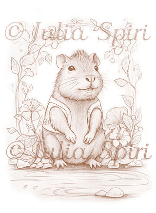 Page de coloriage en niveaux de gris, Whimsy Capybara Capy