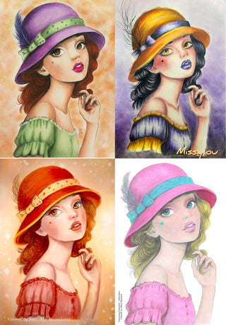 Grayscale Coloring Page. Elegant Girl with Hat. Charming Femininity