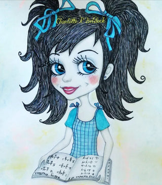 Coloring Page, Whimsy Girl with the School Book, Back to School. Alexandra