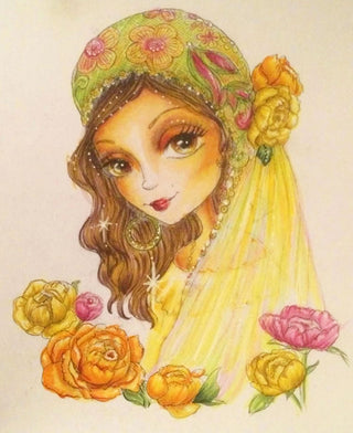 Coloring Pages, Boho Bride with Peonies. Gypsy bride