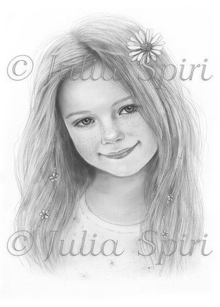 Grayscale Coloring Page, Lovely Girl Portrait. Daisy