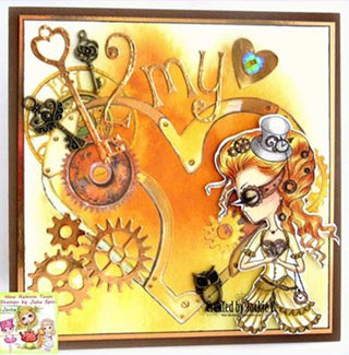 Coloring page, Fantasy Girl. Steampunk Heart