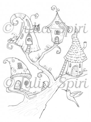 Coloring Page. Fairy Houses