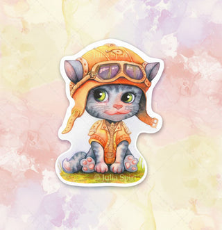 Vinyl Sticker. Aviator Cat