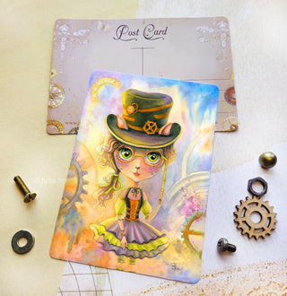 Postal, Chica Gato Steampunk. "Steampunk"