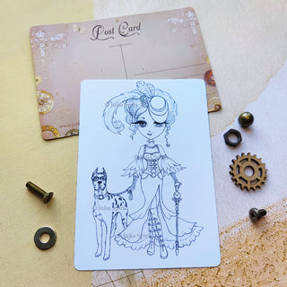 Postcard for Coloring. Steampunk. Steampunk Lady