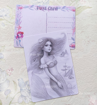 Postcard for Coloring. Fantasy Mermaids. Nerine Mermaid