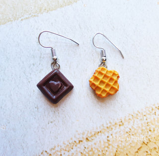 Handmade Polymer Clay Earrings. Chocolate and Waffles