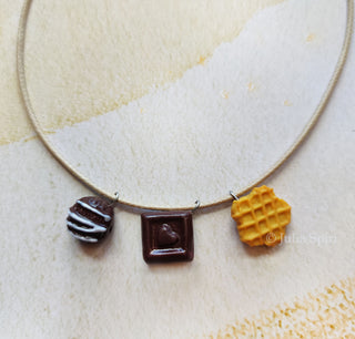 Handmade Polymer Clay Necklace. Chocolate and Waffles