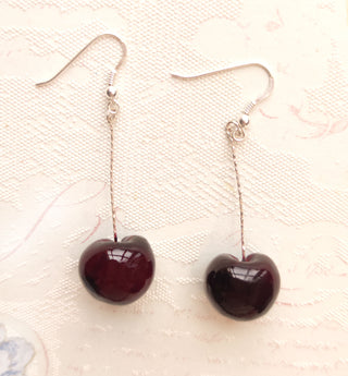 Handmade Polymer Clay Charms with Sterling Silver Earrings. Cherries