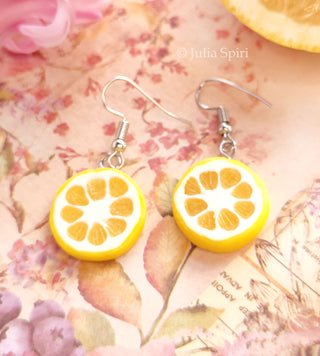 Handmade Polymer Clay Earrings, Necklace and Ring. Lemon