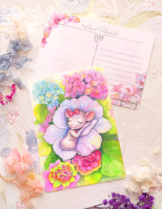 Postcard. Hydrangea Dreams. A Hydrangea Bed for the Sleeping Sweet Mouse